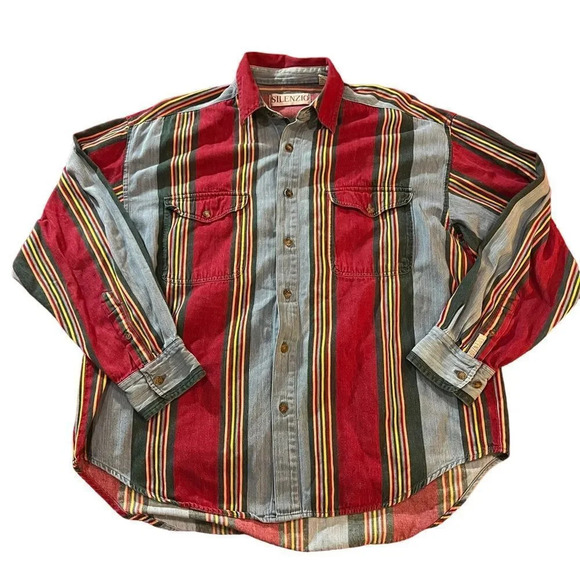 Silenzio 100% Cotton Striped Button‎ Down Size Large - Picture 1 of 3